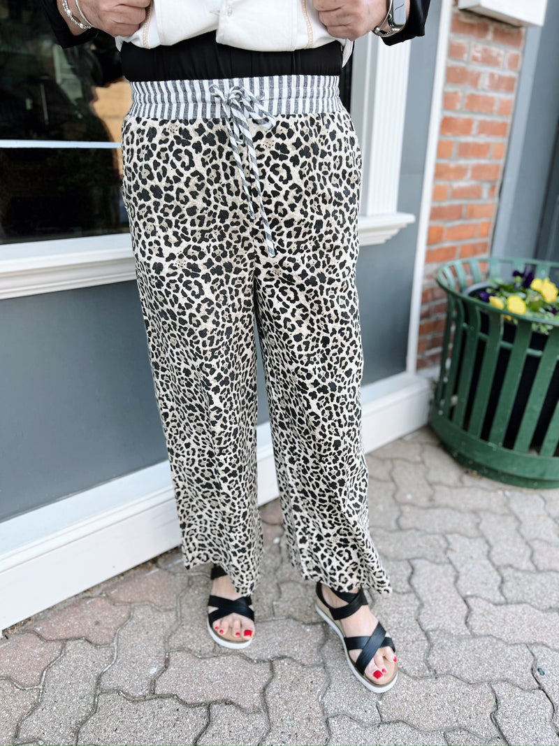 Taupe Leopard Wide Leg Pants
