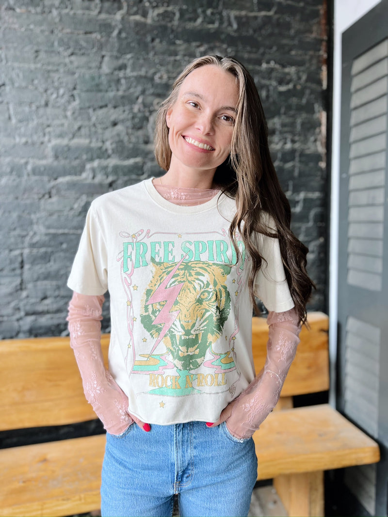 Cream Free Spirit Rock N Roll Crop Tee
