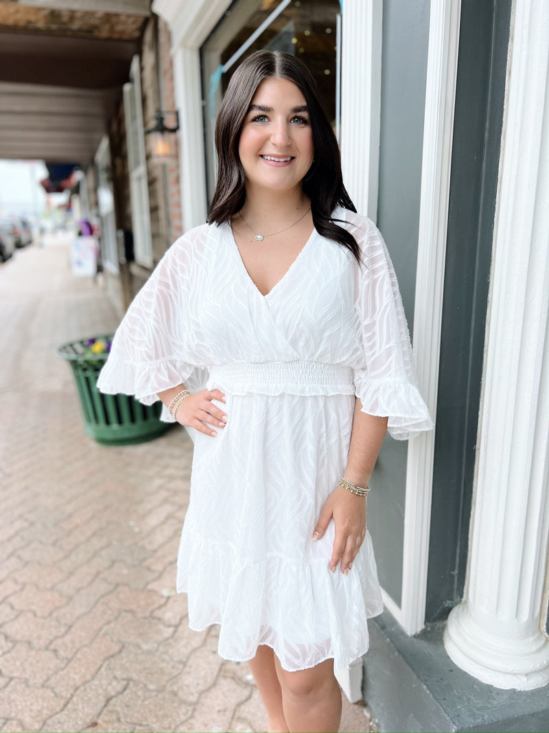 Off White Textured Kimono Sleeve Dress