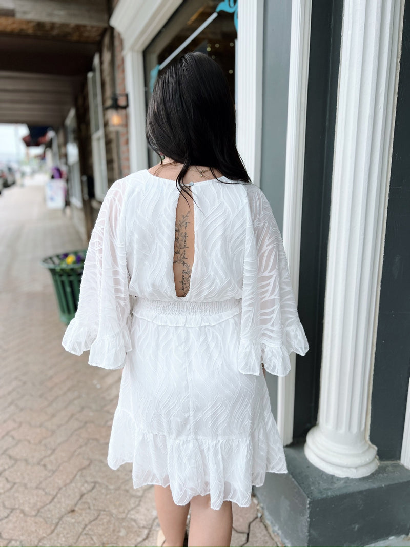 Off White Textured Kimono Sleeve Dress