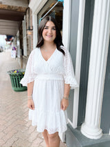 Off White Textured Kimono Sleeve Dress