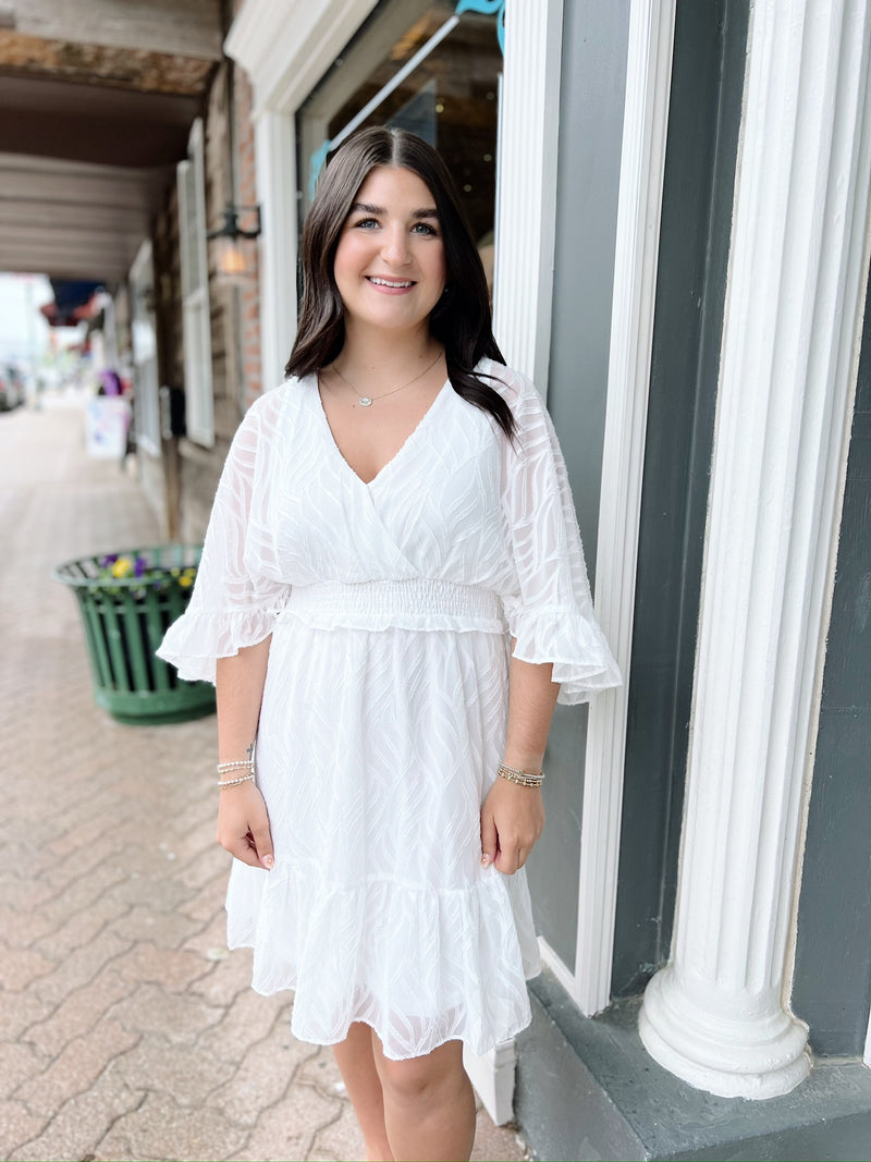 Off White Textured Kimono Sleeve Dress