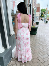 Pink Floral Crochet Strap Maxi Dress