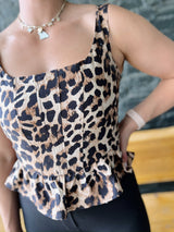 Leopard Sleeveless Ruffle Top