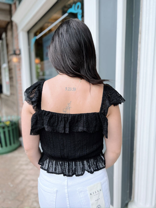 Black Ruffled Lace Sleeveless Top