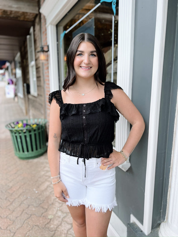 Black Ruffled Lace Sleeveless Top