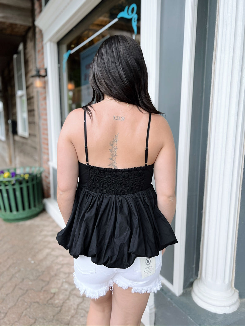 V-Neck Bubble Hem Spagetti Strap Top