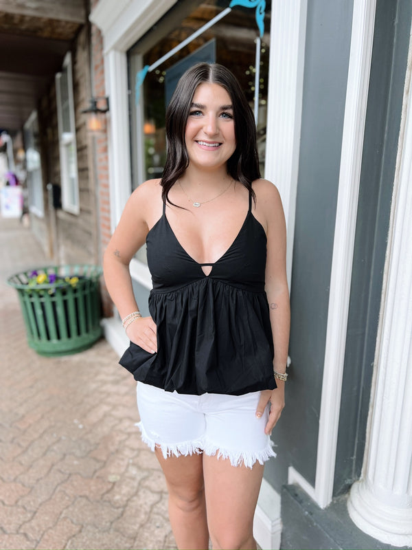 V-Neck Bubble Hem Spagetti Strap Top