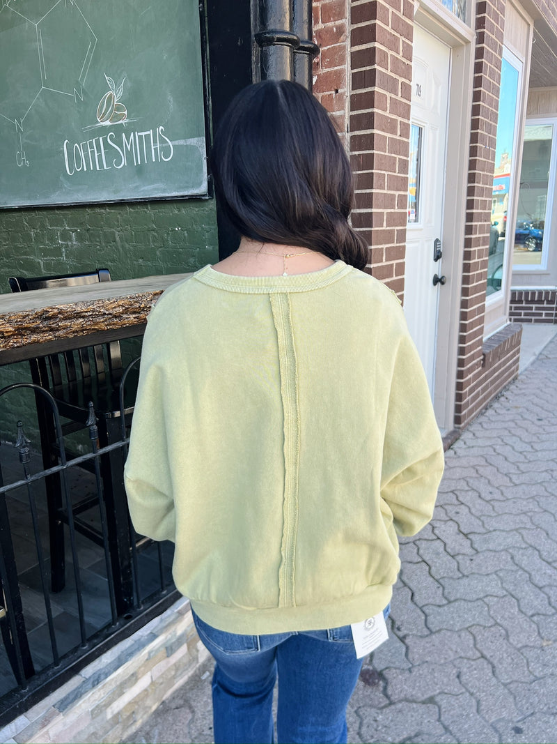 Celery Green Crewneck with Outstiching and Star Detail