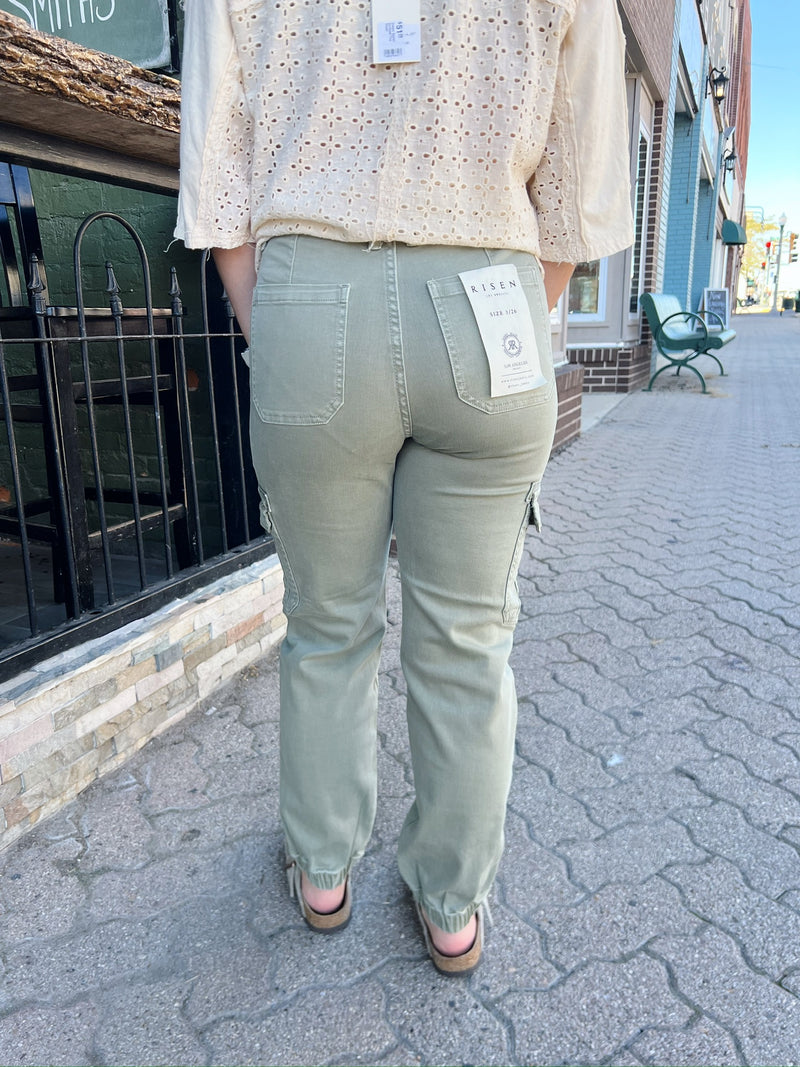 Simmon's High Rise Olive Denim Cargo Joggers