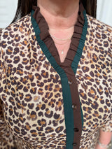Curvy Latte Ruffle Trim Leopard Print Blouse
