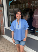 Stripe Contrast Trim Top