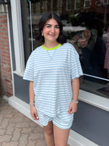 Blue Striped Tee and Drawstring Shorts Set