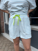 Blue Striped Tee and Drawstring Shorts Set