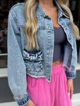 Denim Cropped Jacket with Bow pockets