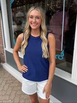 Navy Wide Neck Sleeveless Sweater Top