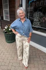 Ivory Floral Printed Washed Pant