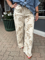 Ivory Floral Printed Washed Pant