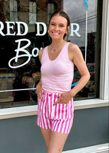 Pink Striped High Waist Shorts