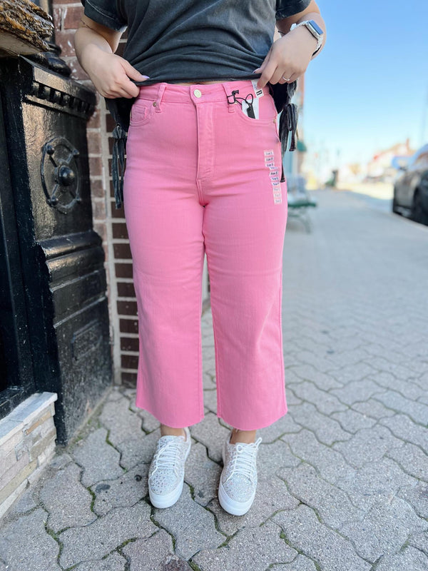 Curvy Kesha's Pink Tummy Control Cropped Jeans