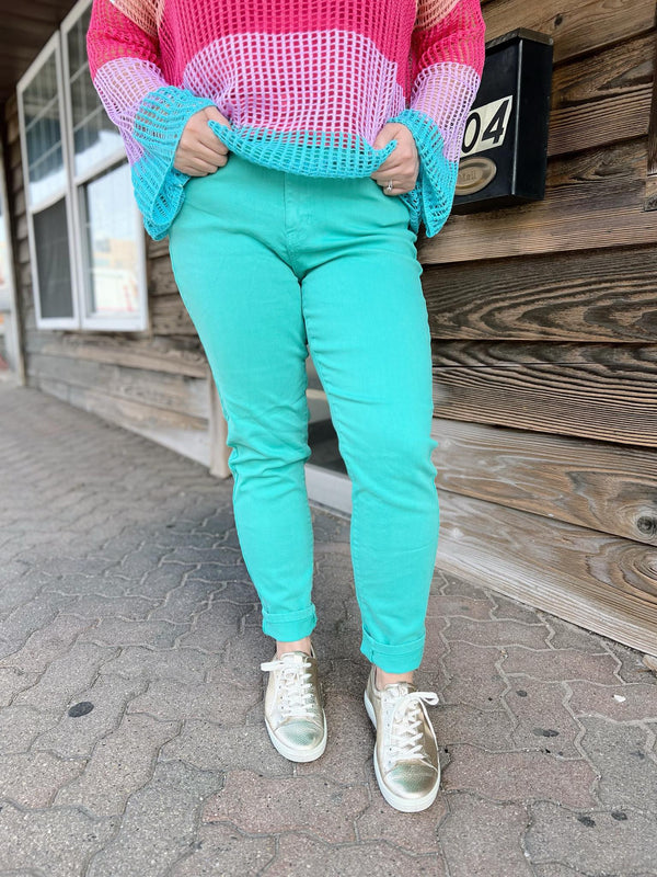 Curvy Malone's Teal High Rise Jeans