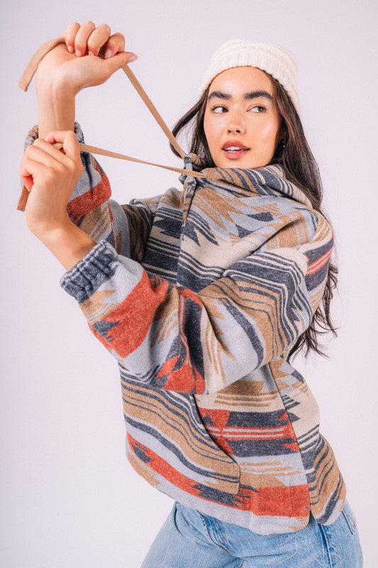 Navy Aztec Quarter Button Pullover