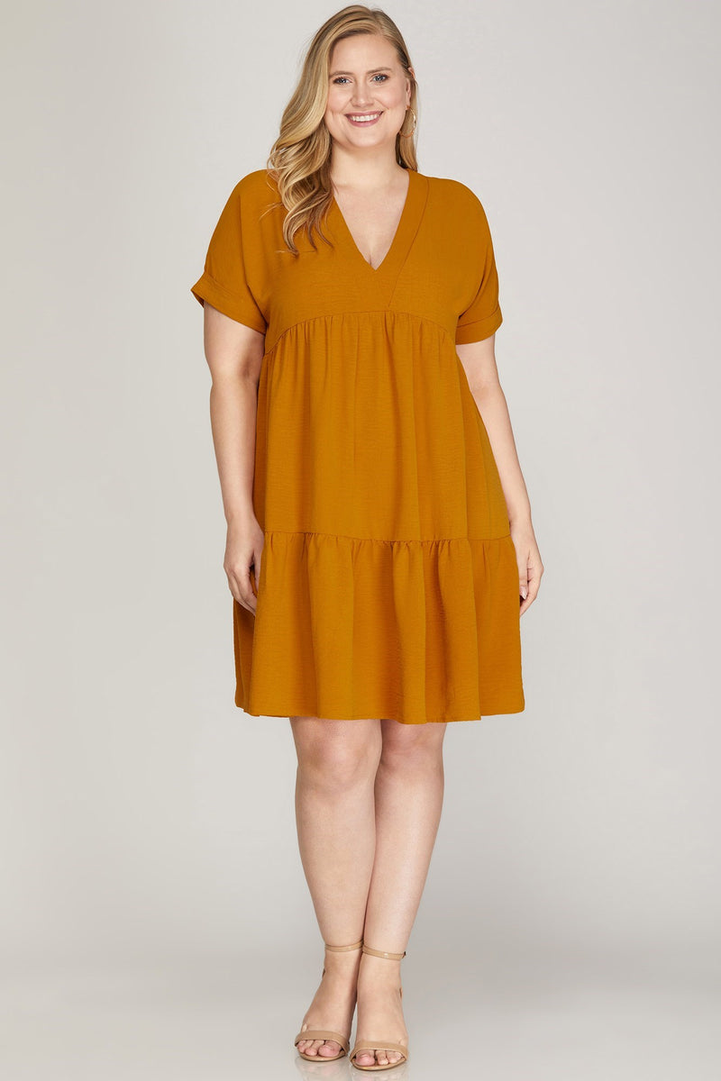 Curvy Mustard Tiered Dress