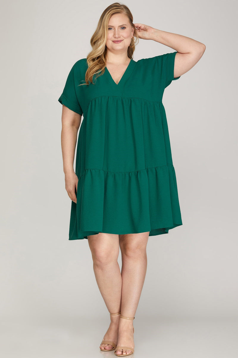 Curvy Hunter Green Tiered Dress