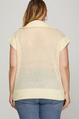 Curvy Ivory Collared Drop Shoulder Half Zip Sweater Top