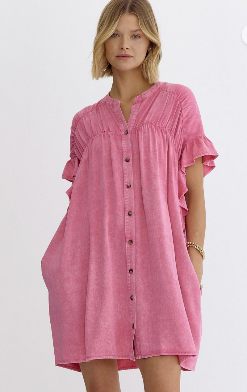 Pink Mineral Wash Button Dress