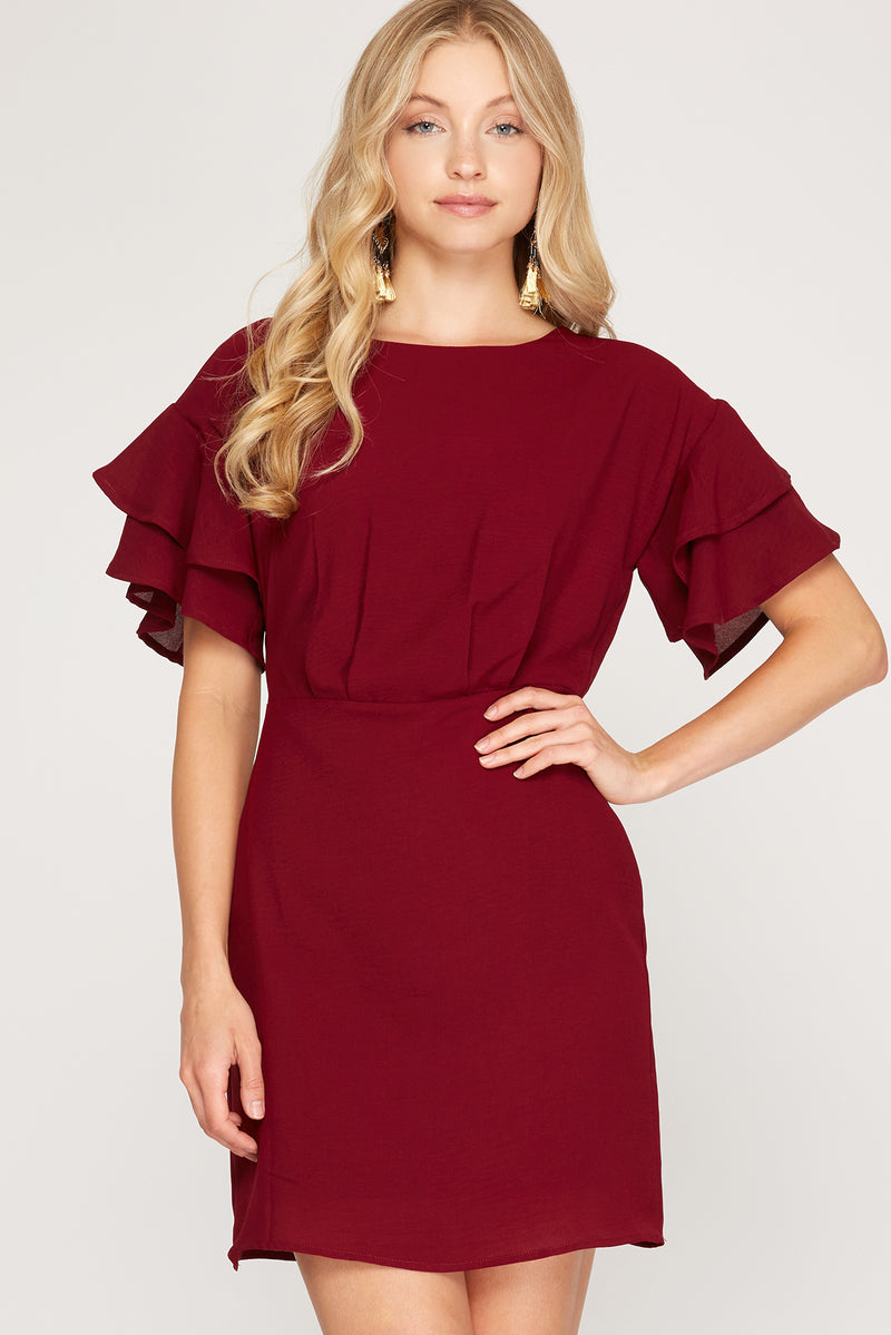 Wine Front Pleated Detail Dress