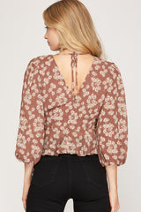 Mocha Floral Surplice Top