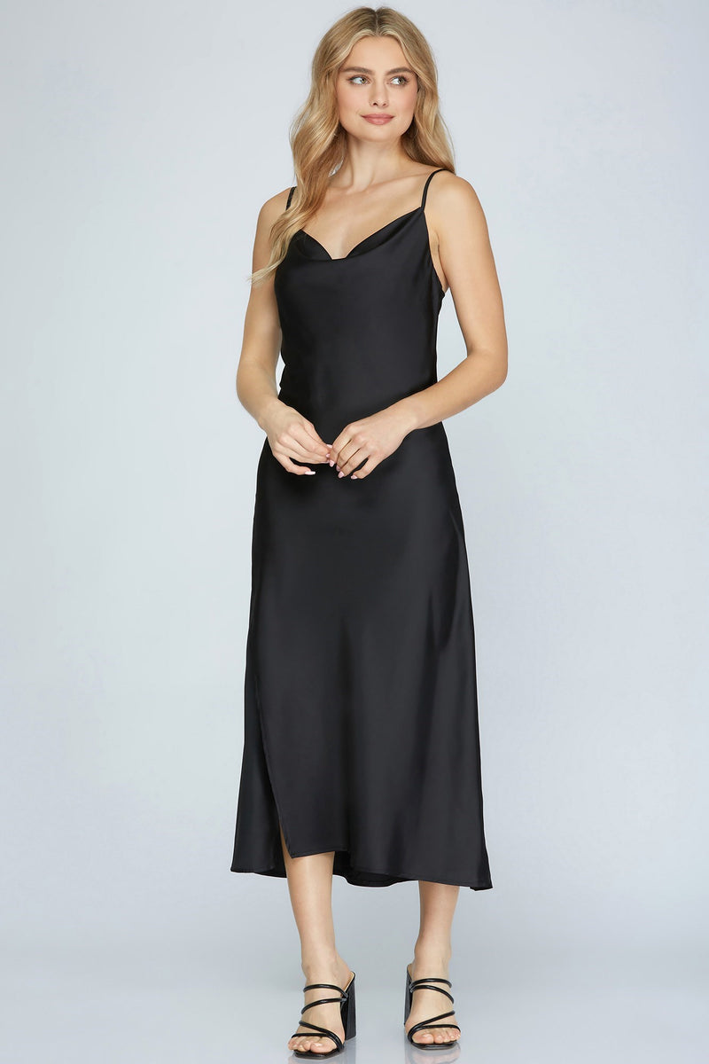 Black Silk Midi Dress