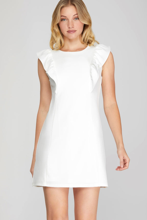 White Front Ruffle Dress
