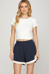 Navy Contrast Pique Top and Short Set