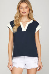 Navy Contrast Pique Top and Short Set