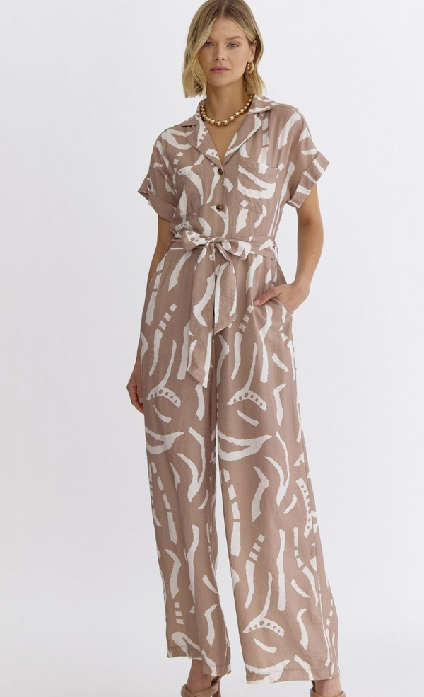 Tan Abstract Print Jumpsuit