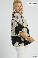Curvy Floral Scallop Trim Blouse