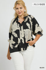 Curvy Floral Scallop Trim Blouse