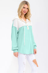 Mint and White Ribbed Hooded Henley