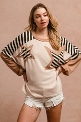 Oatmeal Star Patchwork Long Sleeve Top