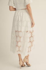 White Elastic Waist Scalloped Lace Skirt