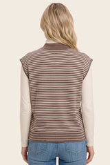 Mock Neck Button Front Cap Sleeve Sweater