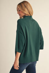 Hunter Green Drop Shoulder Mock Neck Sweater