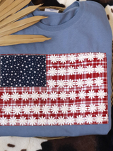 Red Gingham and Lace Flag On Blue Tee