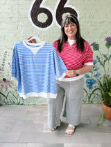 Curvy Striped Rib Banded Pullover