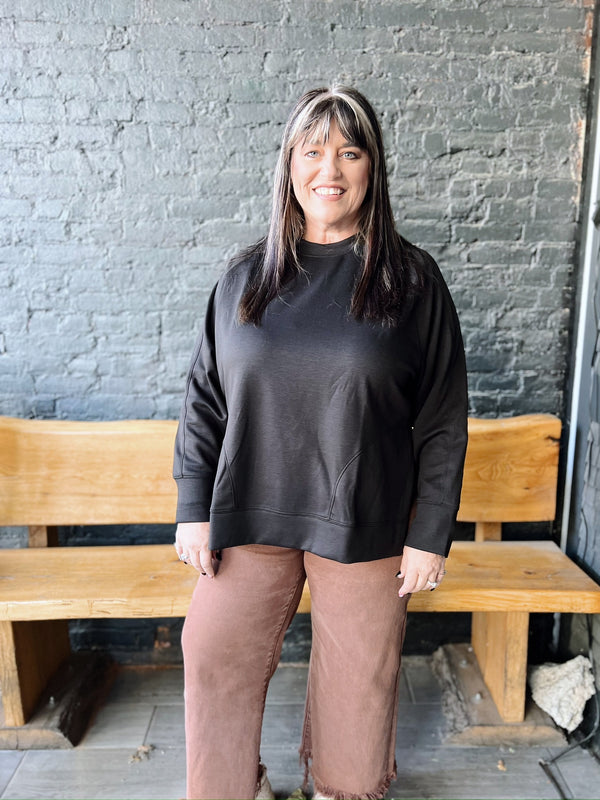 Curvy Side Slit Soft Crewneck