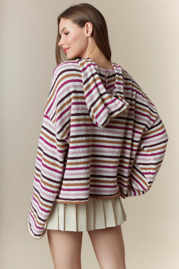 Ivory Multicolor Striped Oversized Hoodie