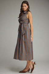 Navy and Brown Stripe Sleeveless Dress