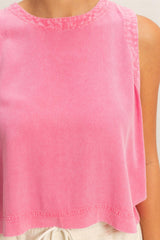 Pink Washed Button Back Sleeveless Top